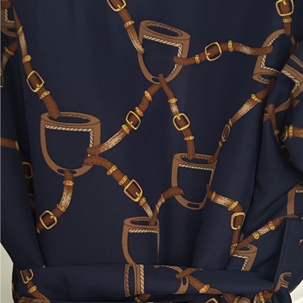 Neiman Marcus Navy and Gold Chain Long Sleeve Dress